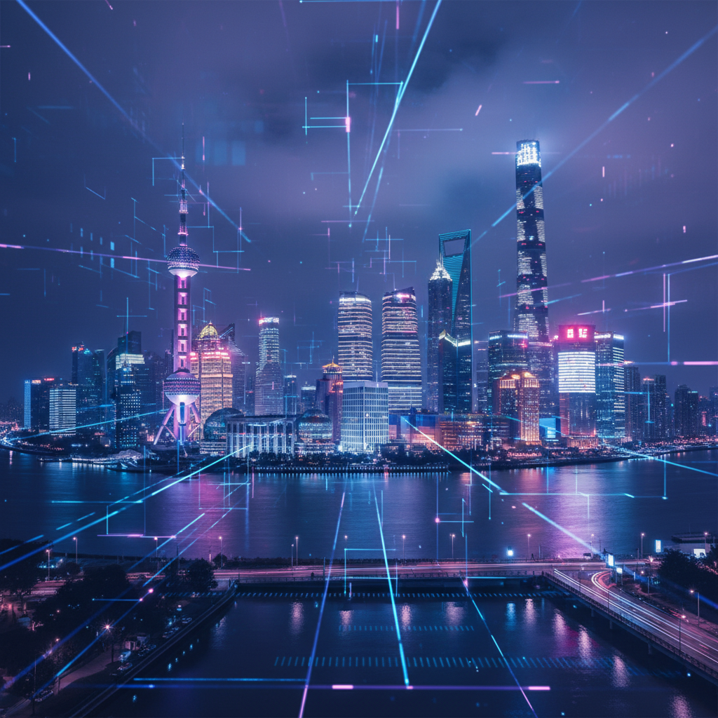 Skyline Shanghai avec réseau numérique
