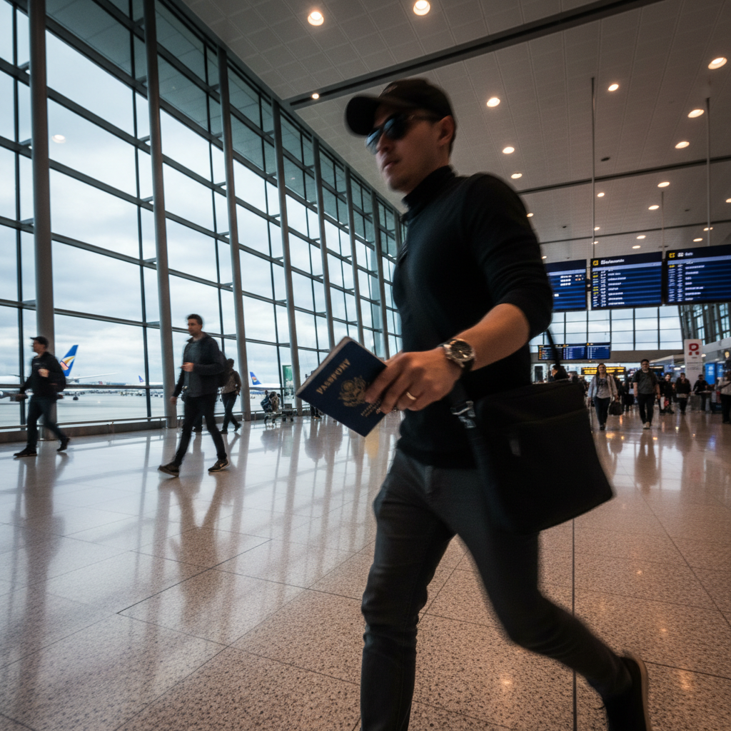 Voyageur pressé dans terminal aéroport