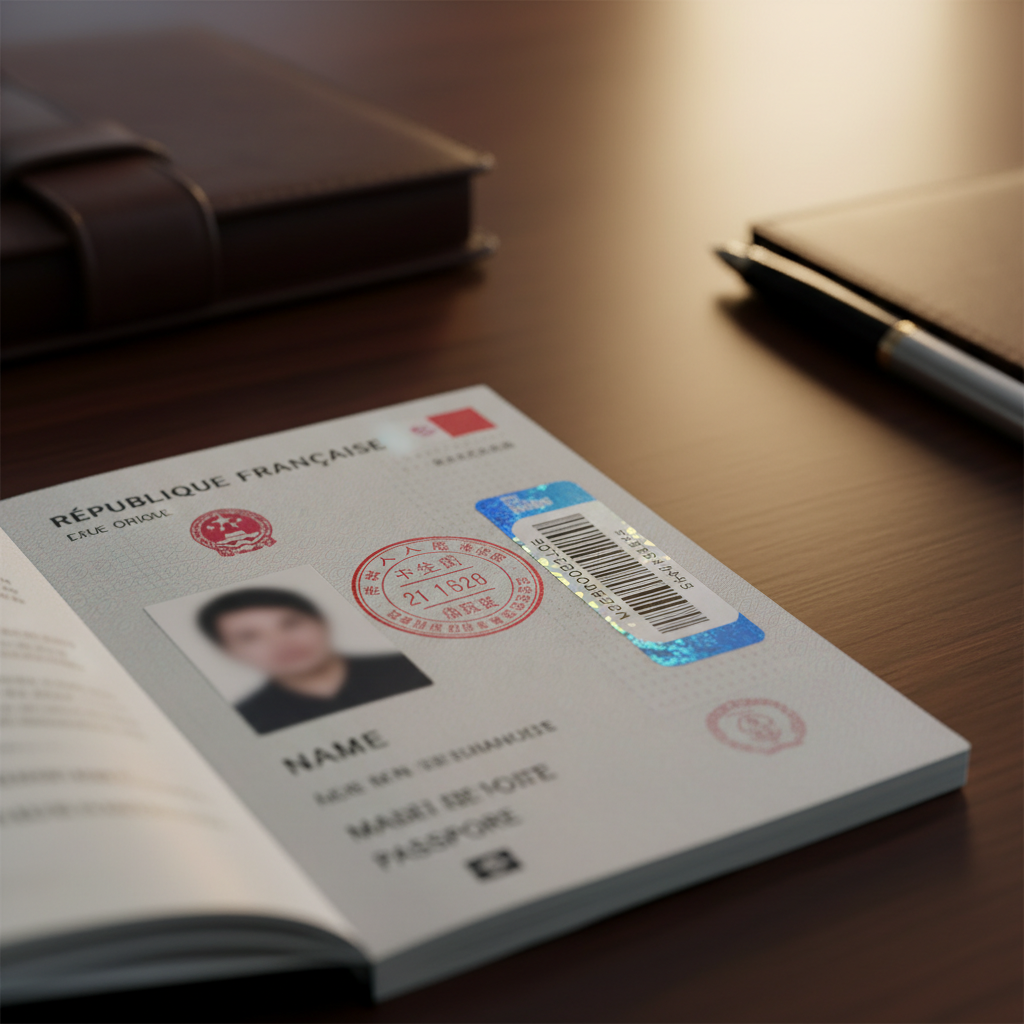 Tampon visa chinois dans passeport français