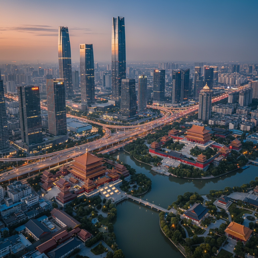 Paysage urbain chinois moderne et traditionnel