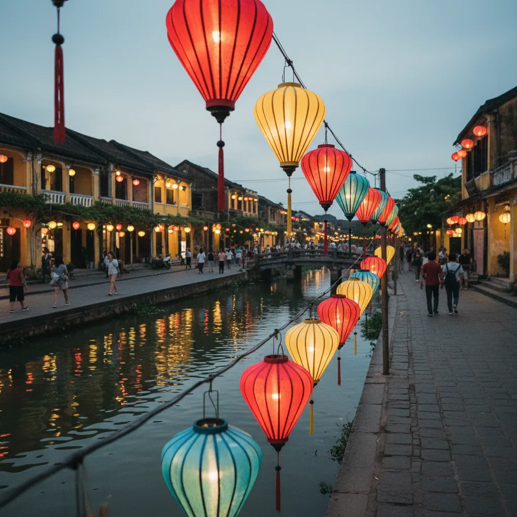 Les lanternes de Hội An illuminent les rues de la vieille ville à la tombée de la nuit
