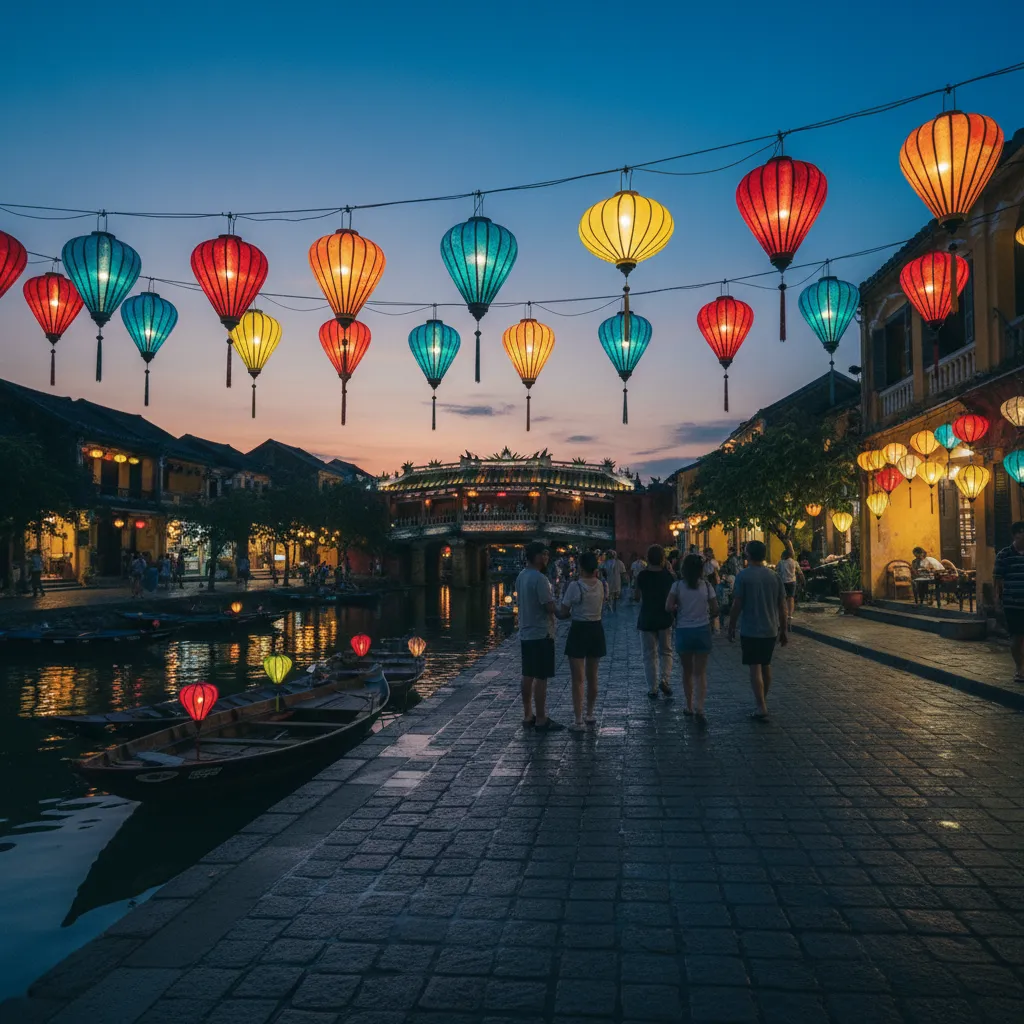 La vieille ville de Hoi An illuminée par ses lanternes traditionnelles en soie