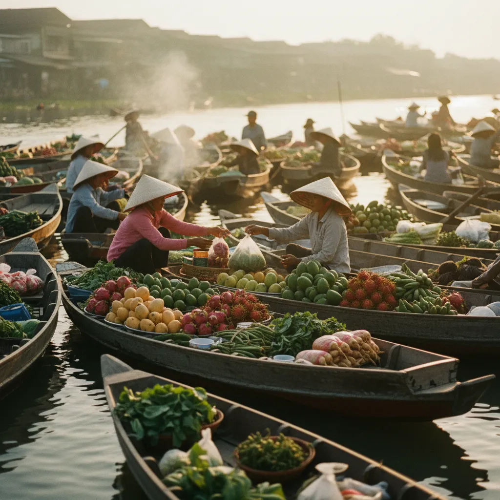 Marché flottant du delta du Mékong dans le sud du Vietnam