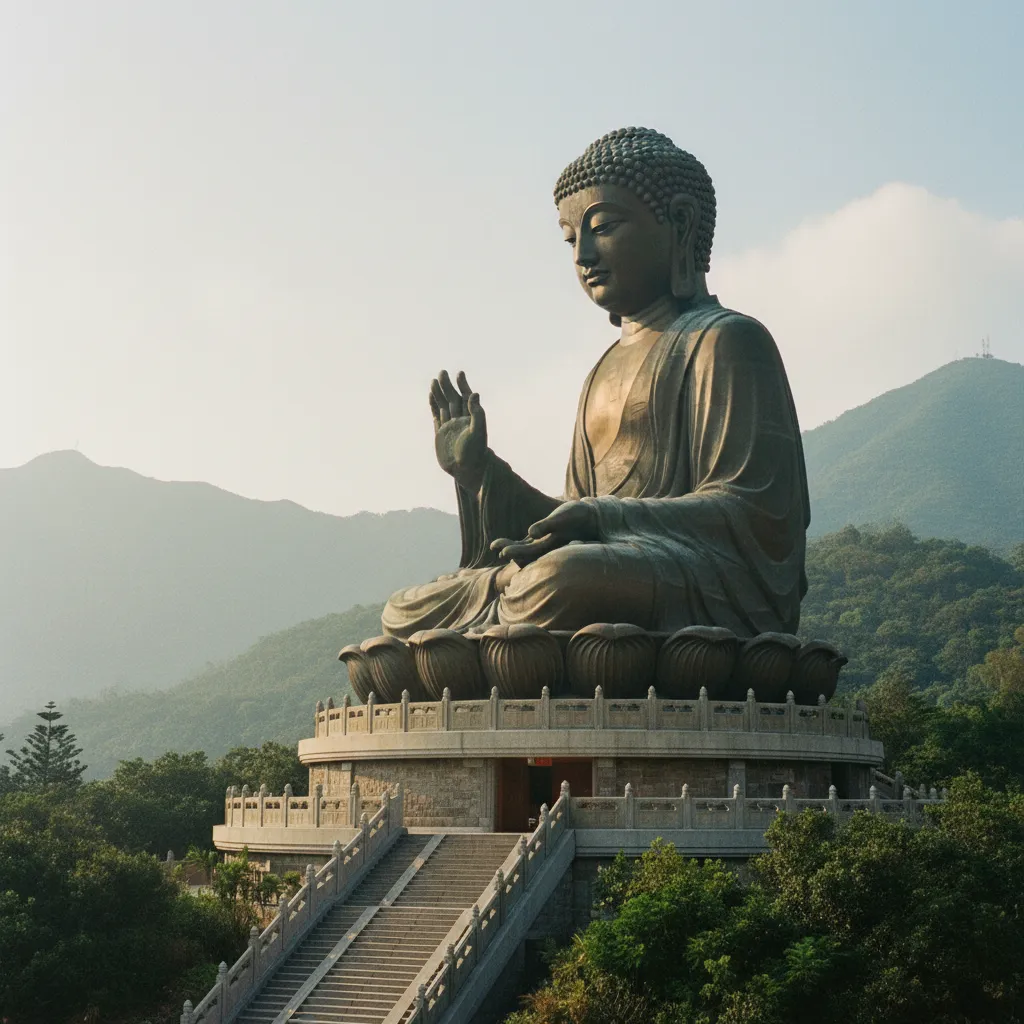 Le Grand Bouddha de Lantau, statue en bronze de 34 mètres sur l'île de Lantau
