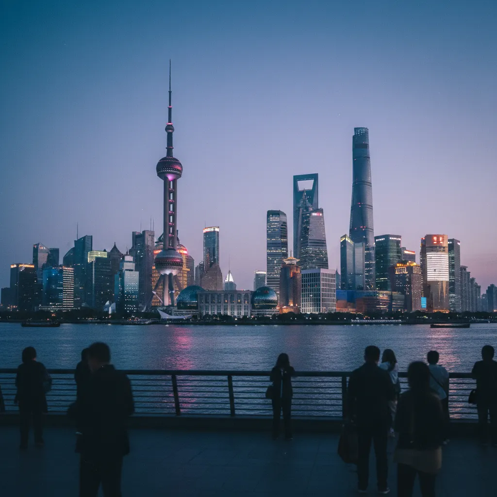 Les trois tours emblématiques de Pudong vues depuis la rive du Bund
