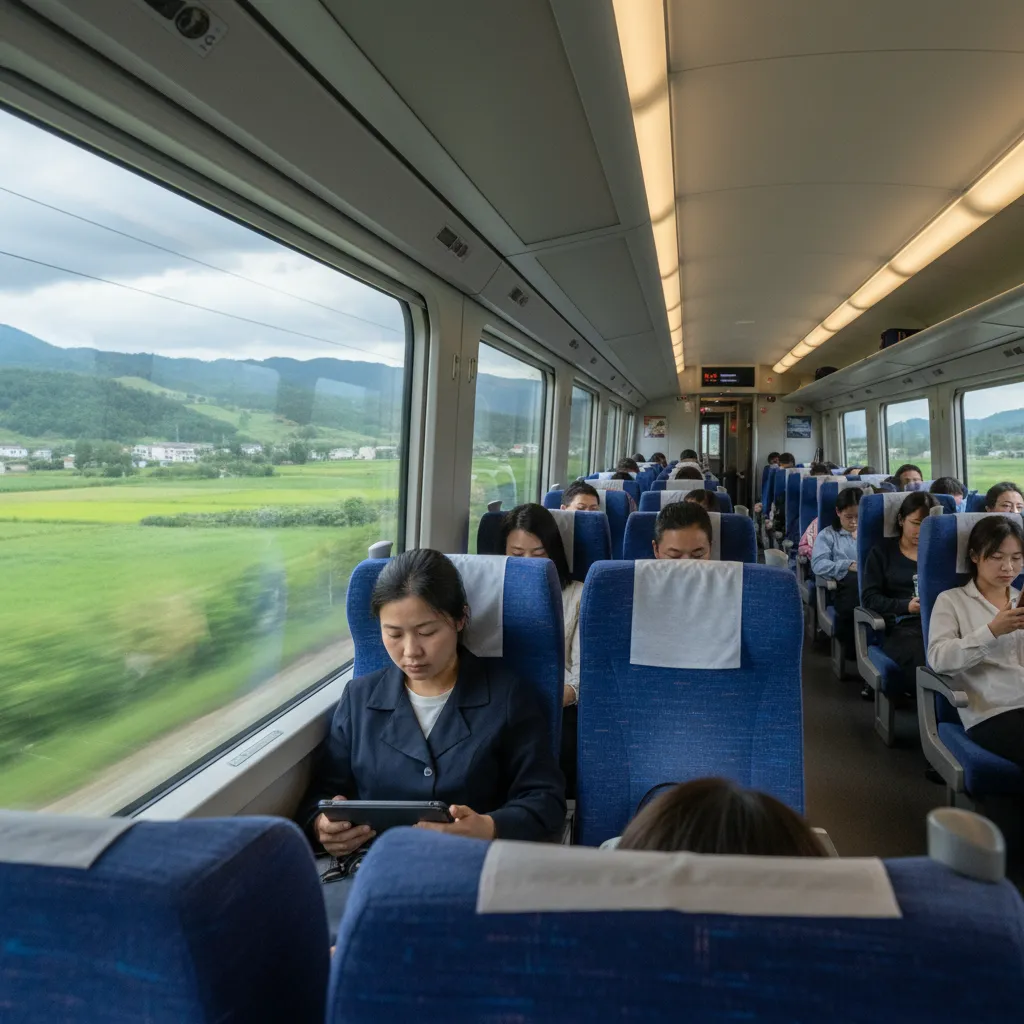 Intérieur d'un wagon de deuxième classe sur un train à grande vitesse chinois
