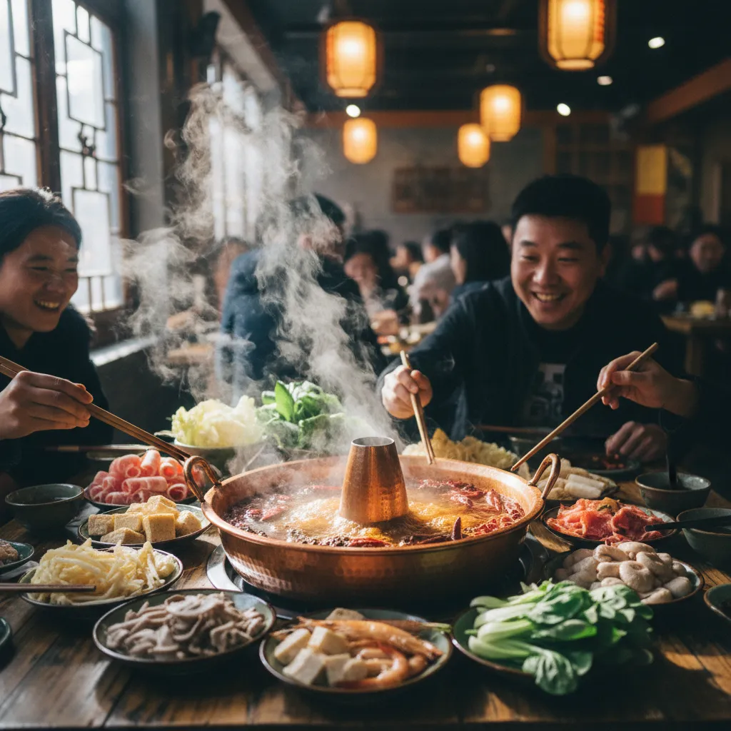 Hotpot sichuanais traditionnel dans un restaurant local de Chengdu