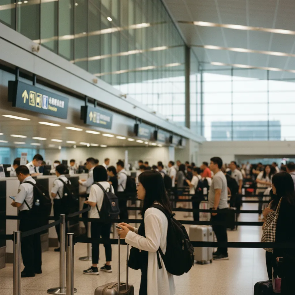 Le contrôle d'immigration à l'aéroport international de Hong Kong