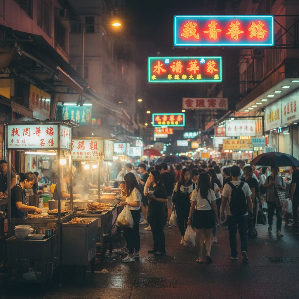 Le marché nocturne animé de Mong Kok et ses enseignes lumineuses