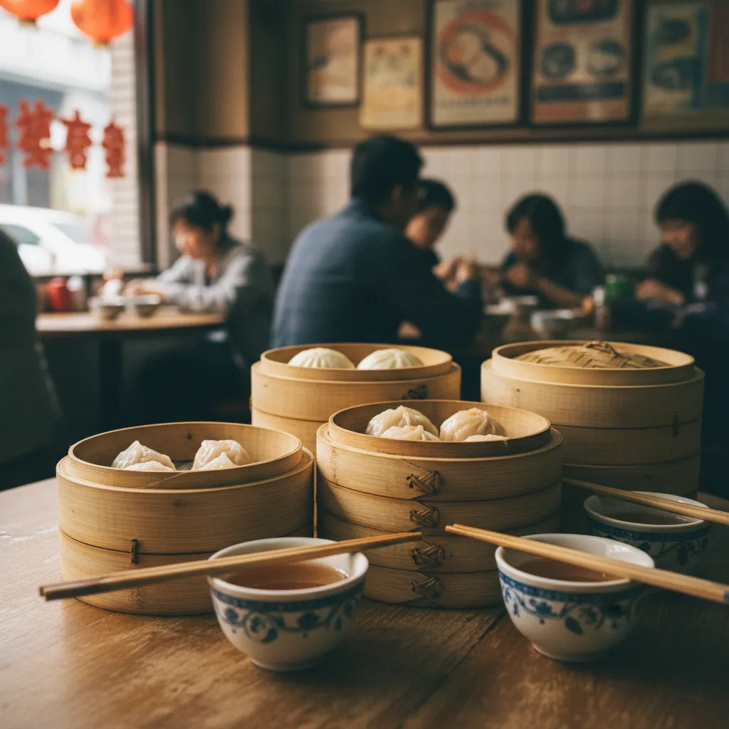 Dim sum servis dans des paniers en bambou, incontournable de la gastronomie hongkongaise