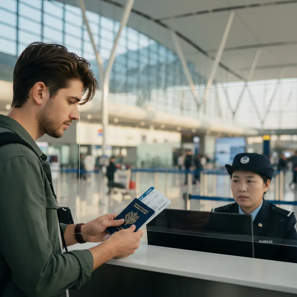 Contrôle des passeports à l'aéroport international de Pékin-Daxing