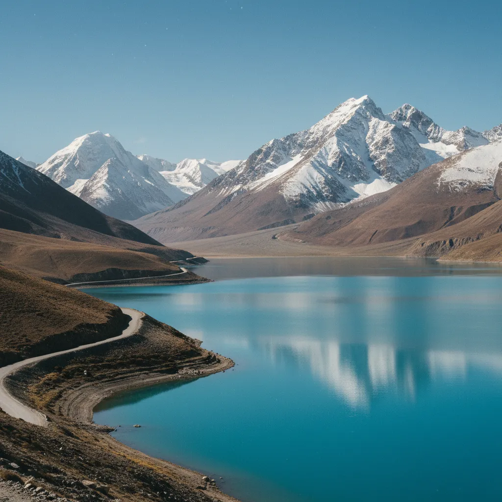 Le lac Yamdrok, l'un des trois lacs sacrés du Tibet, à 4 441 mètres d'altitude