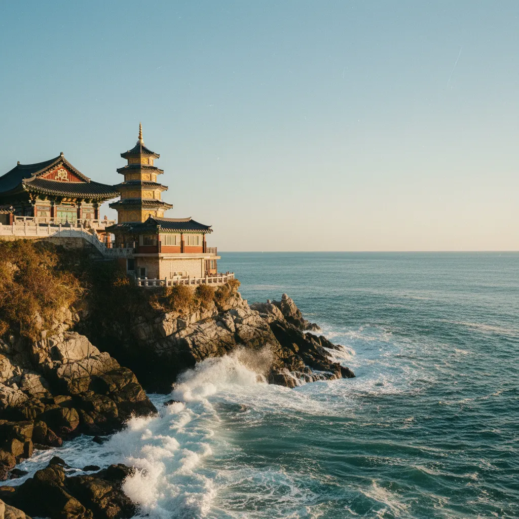 Le temple Haedong Yonggungsa à Busan, perché sur les falaises face à l'océan