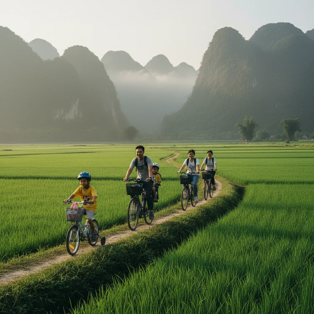 Balade à vélo en famille à travers les rizières de Ninh Bình