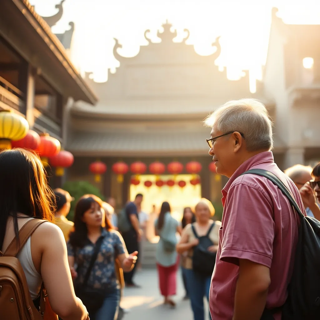 Un guide francophone accompagne des voyageurs dans les ruelles de Hội An