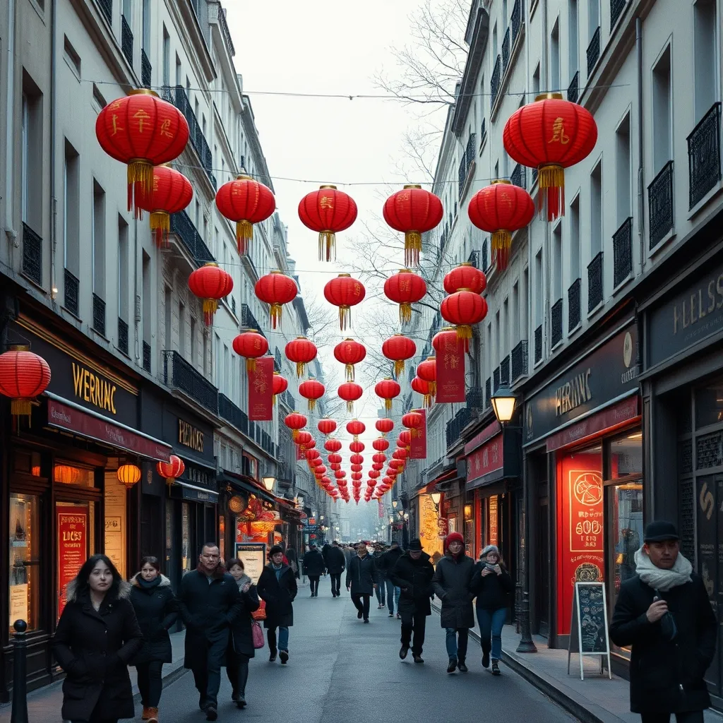 L'avenue de Choisy décorée de lanternes rouges pour les festivités du Nouvel An lunaire