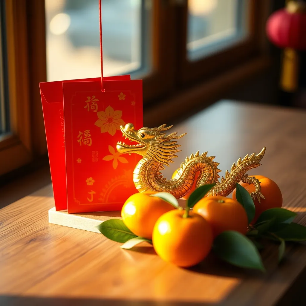 Les enveloppes rouges et les décorations dorées du Dragon symbolisent la prospérité pour 2024