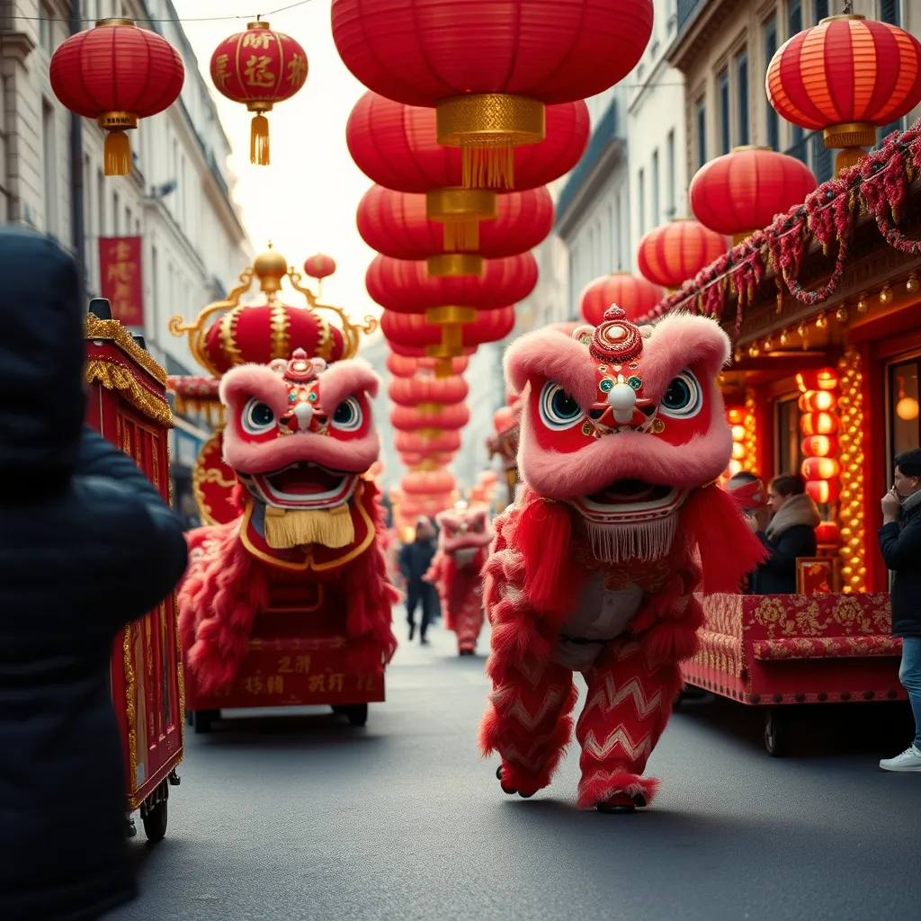 Les chars décorés et les danseurs du lion animent le cortège du Nouvel An chinois à Paris