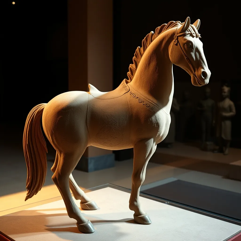Statue de cheval en terre cuite, symbole de la place centrale du cheval dans la culture chinoise