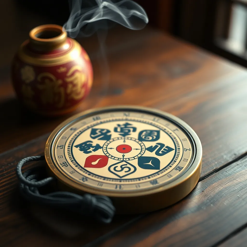 Boussole feng shui traditionnelle représentant les cinq éléments chinois