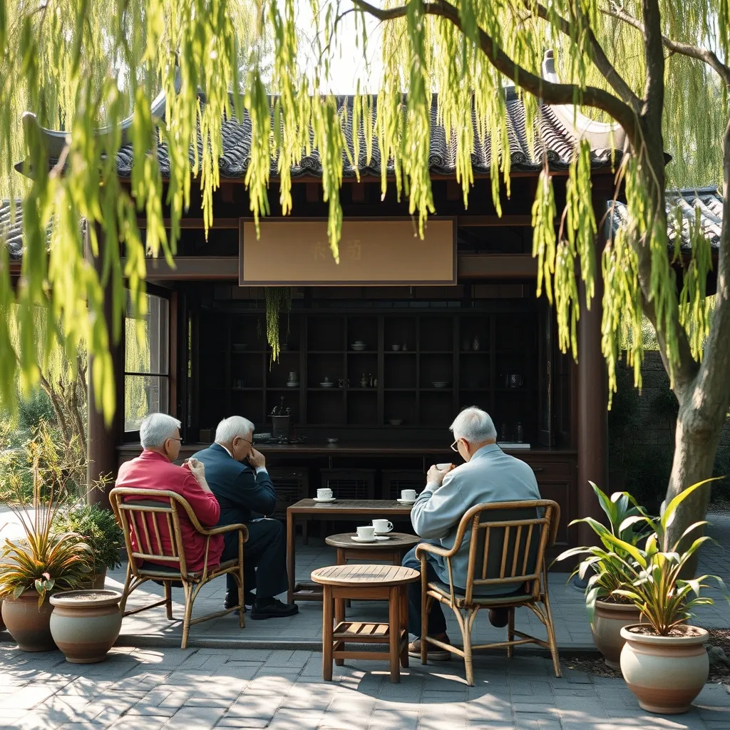 Maison de thé traditionnelle dans un parc de Chengdu où les habitants sirotent du thé au jasmin