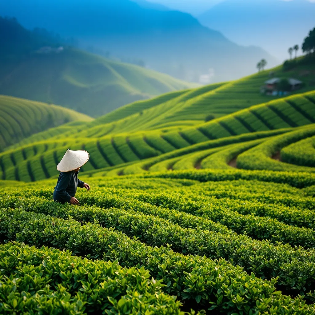 Les terrasses de thé Longjing sur les collines de Hangzhou, berceau du célèbre thé vert chinois