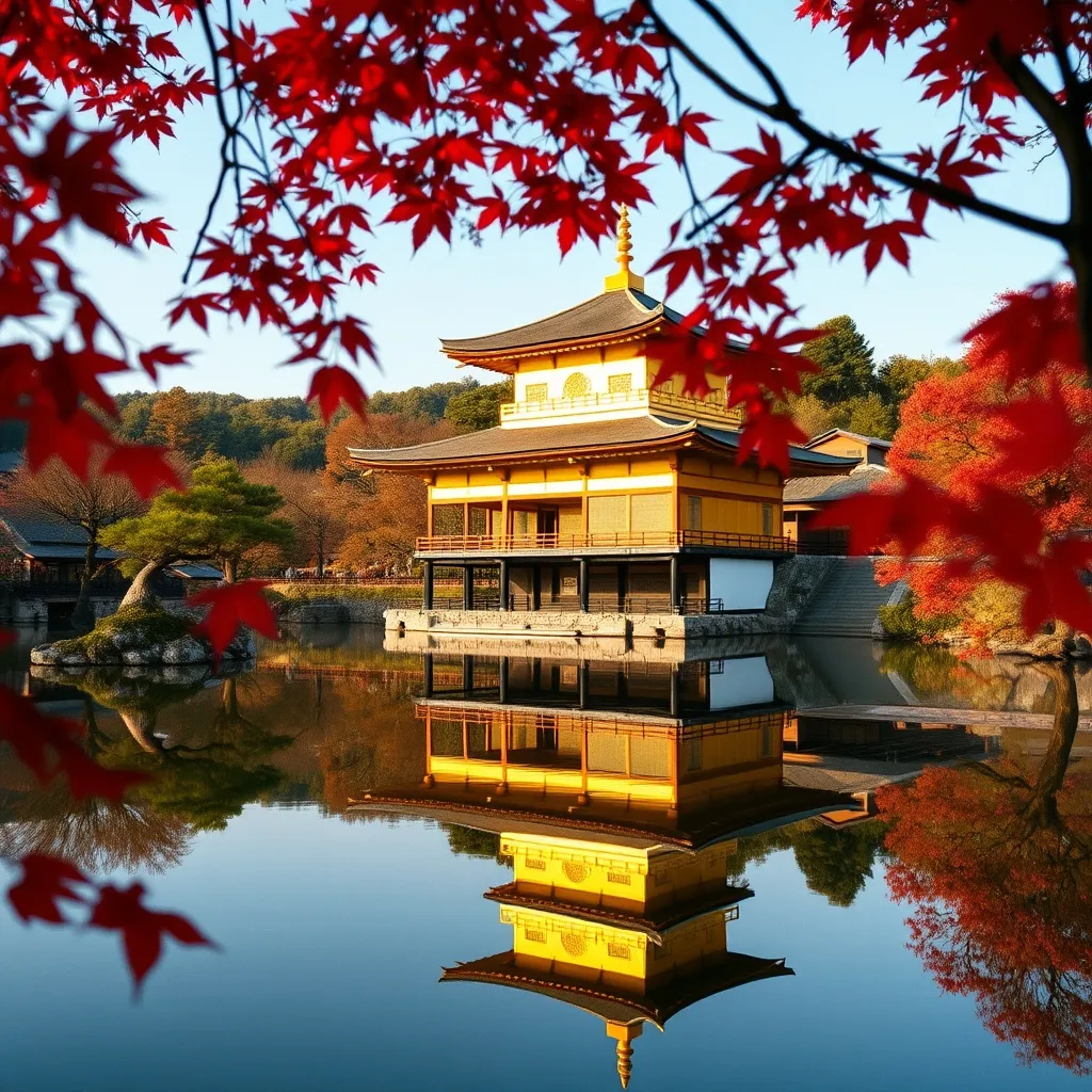 Le Kinkaku-ji (Pavillon d'Or) se reflète dans l'étang miroir à Kyoto