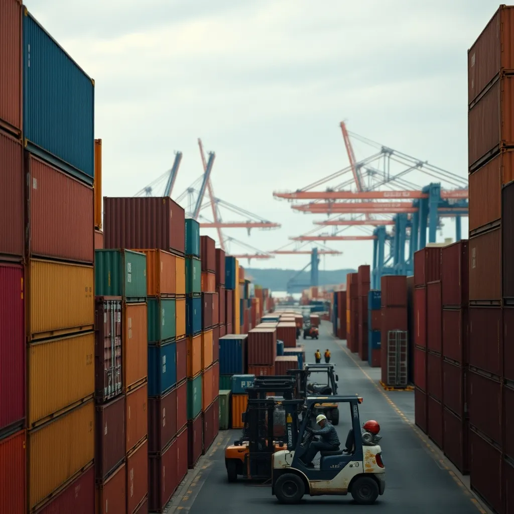 Des conteneurs de fret maritime empilés dans un terminal portuaire international