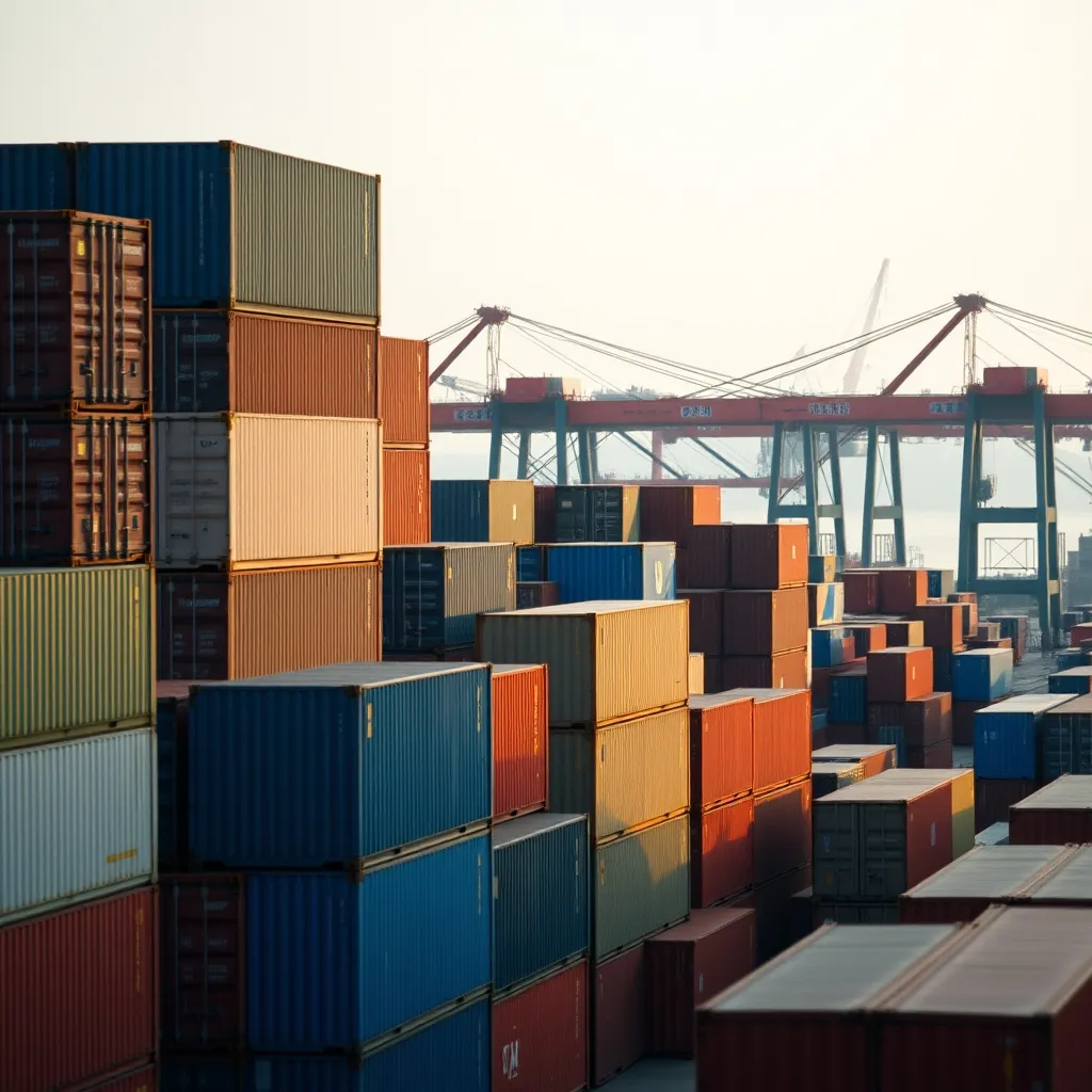 Terminal à conteneurs dans un port chinois prêt pour l'exportation vers l'Europe