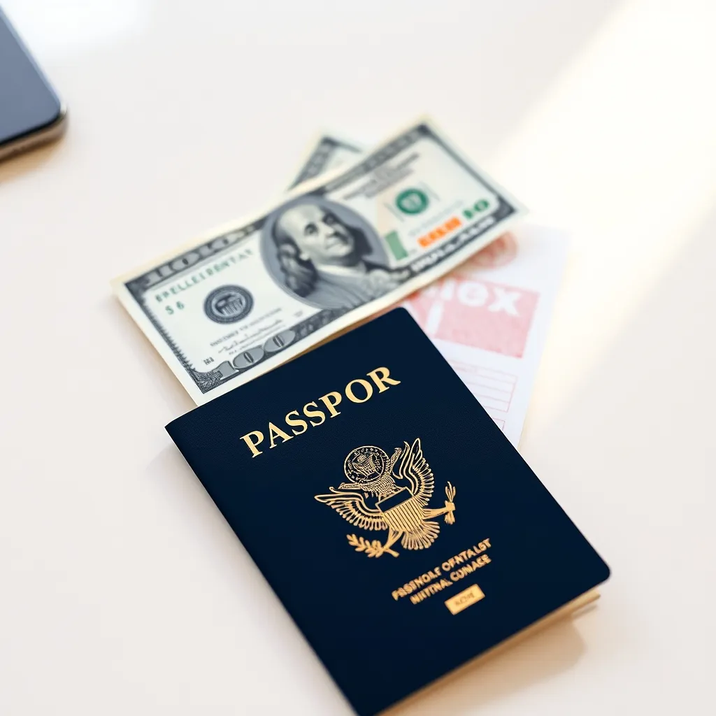 Dollars américains et passeport tamponné pour le paiement du visa cambodgien