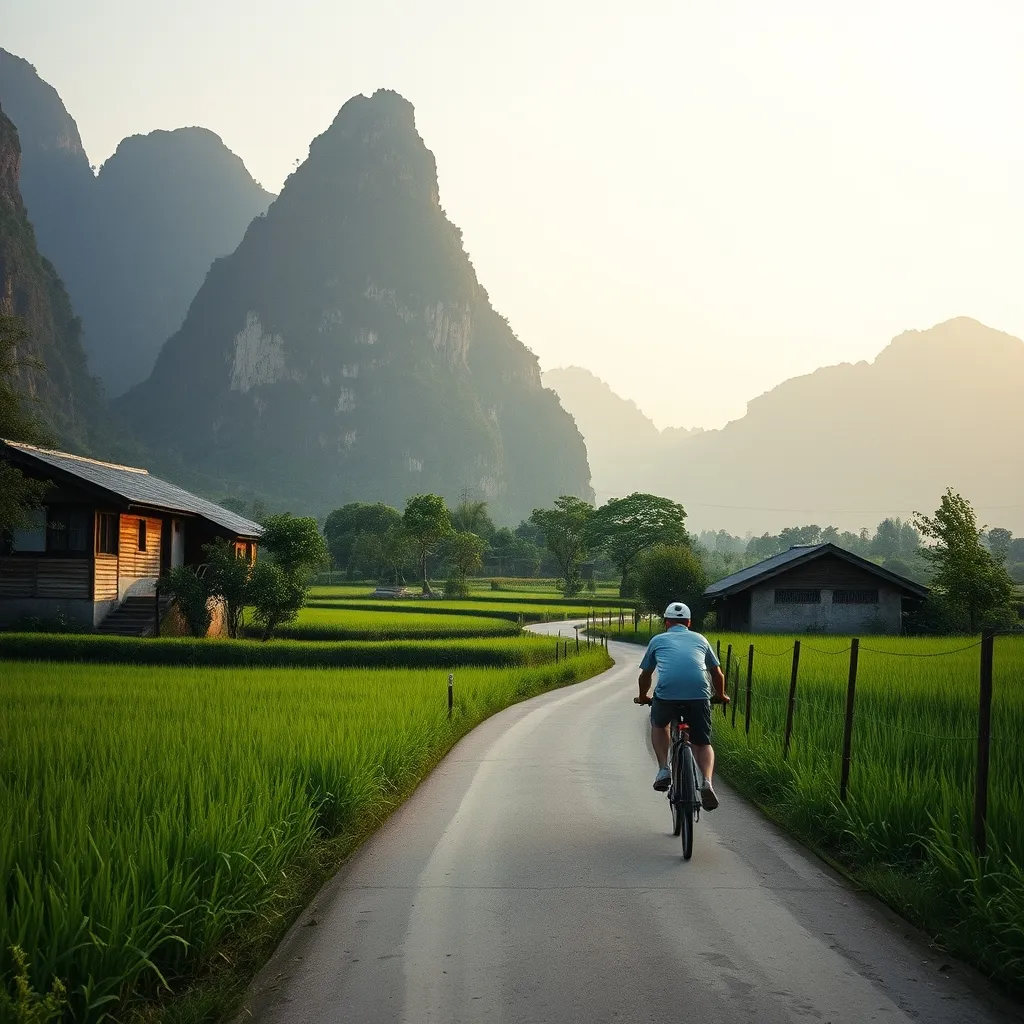 Balade à vélo dans la campagne de Yangshuo, entre rizières et pitons calcaires