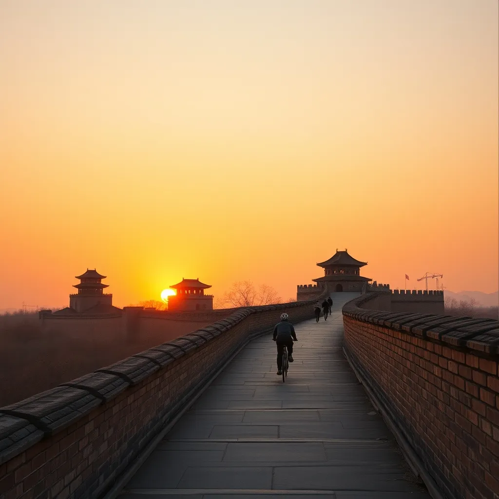 Les remparts de Xi'an au coucher du soleil, idéaux pour une balade à vélo