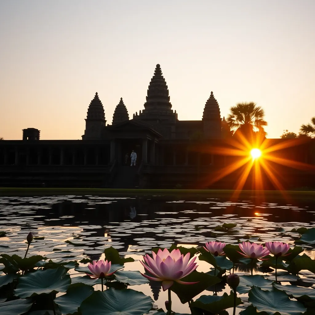 Le temple d'Angkor Wat au Cambodge illuminé par le lever du soleil
