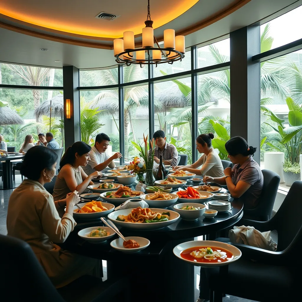Le restaurant buffet d'un hôtel-club thaïlandais, cœur de la formule tout compris