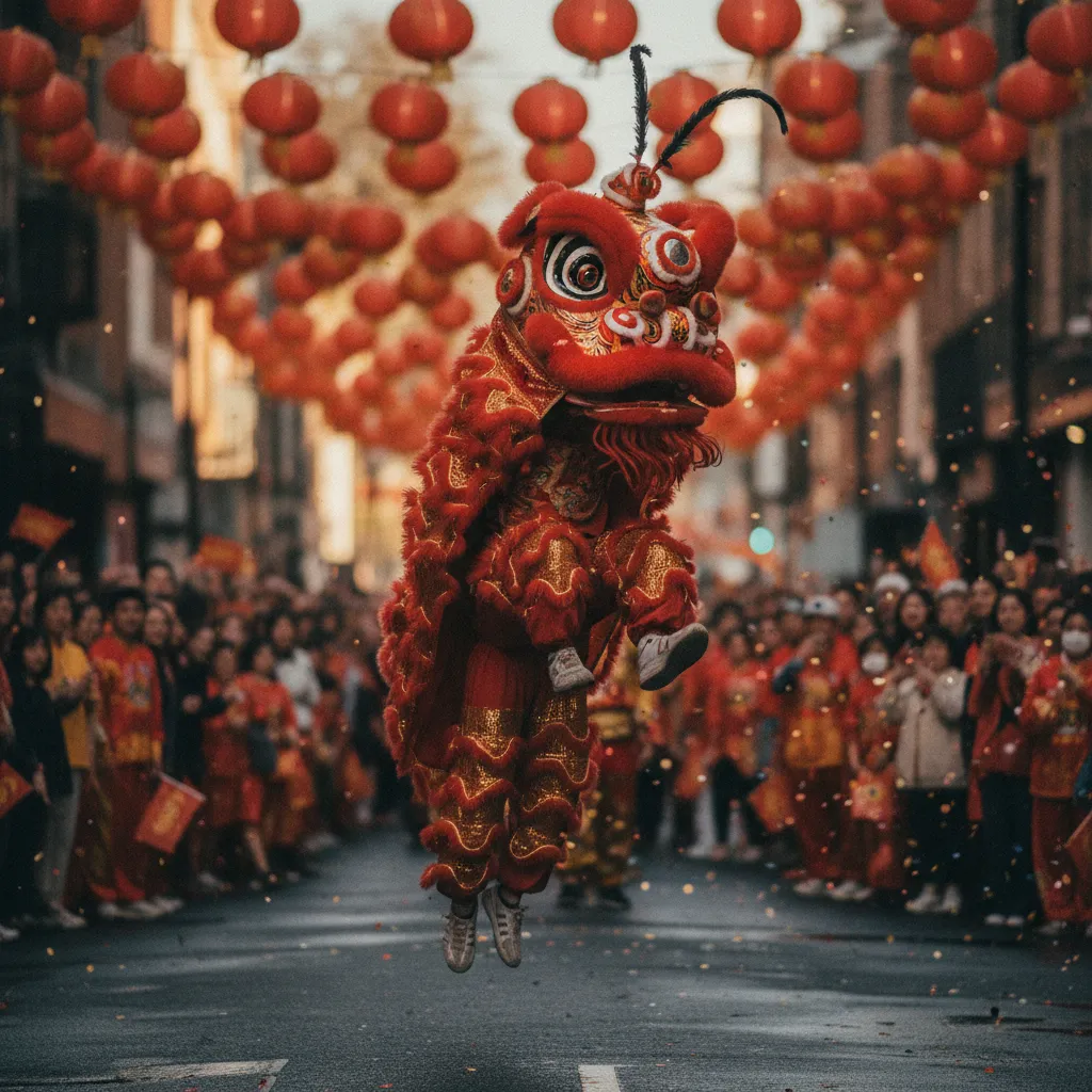 La danse du lion attire les foules lors des défilés du Nouvel An chinois