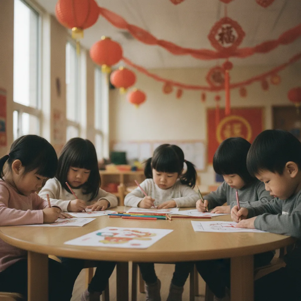 Atelier coloriage du Nouvel An chinois en classe de maternelle