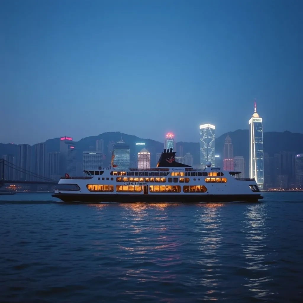 Le Star Ferry traversant le port Victoria avec la skyline de Kowloon en arrière-plan