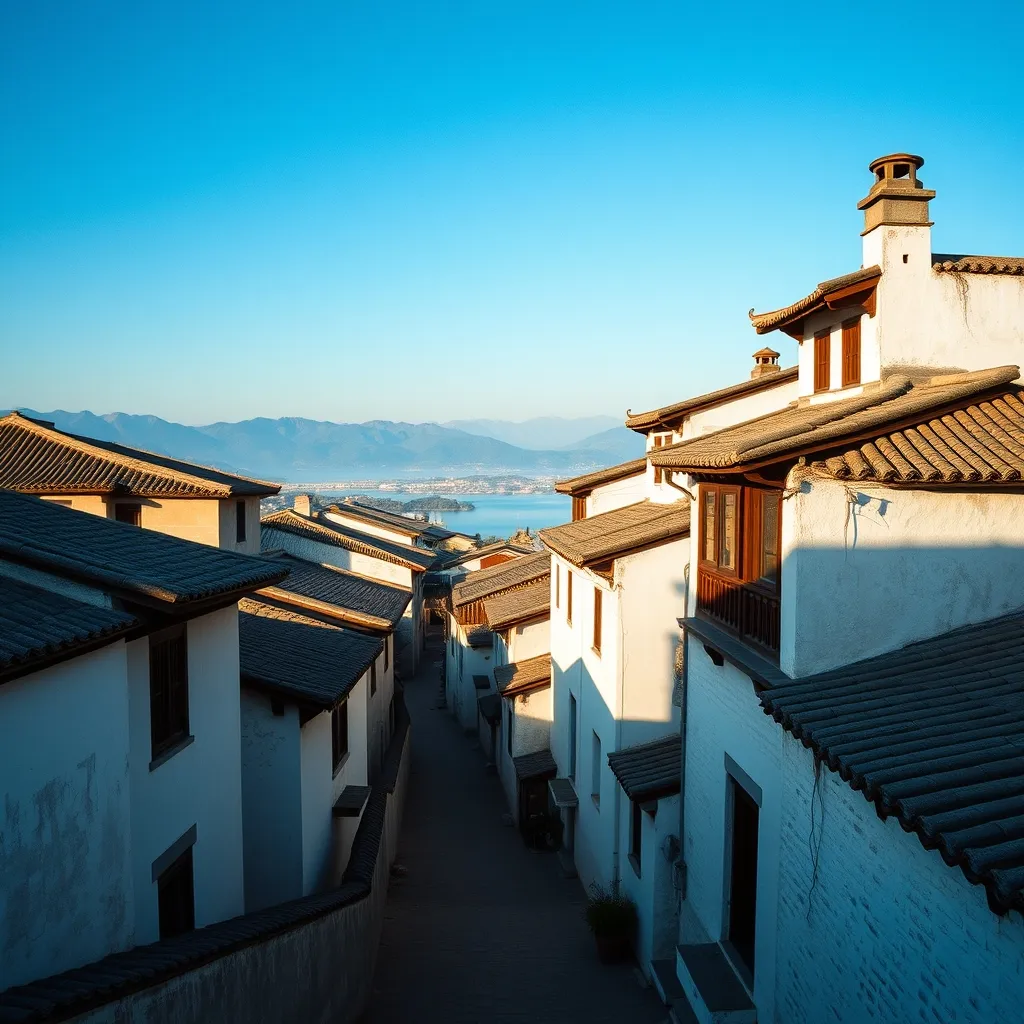 La vieille ville de Dali avec le lac Erhai et les monts Cangshan en toile de fond