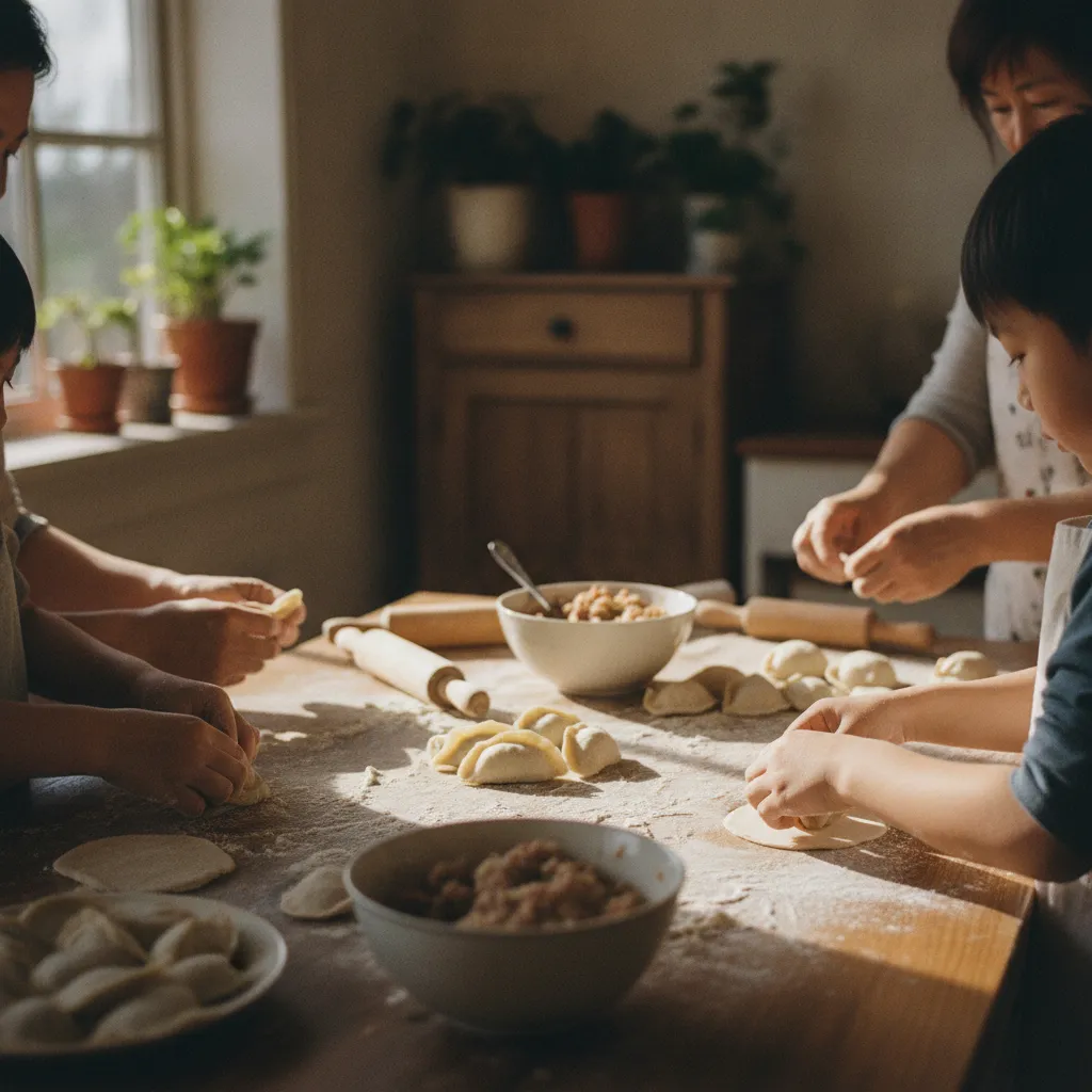 Atelier familial de confection de raviolis chinois pour les festivités du Nouvel An