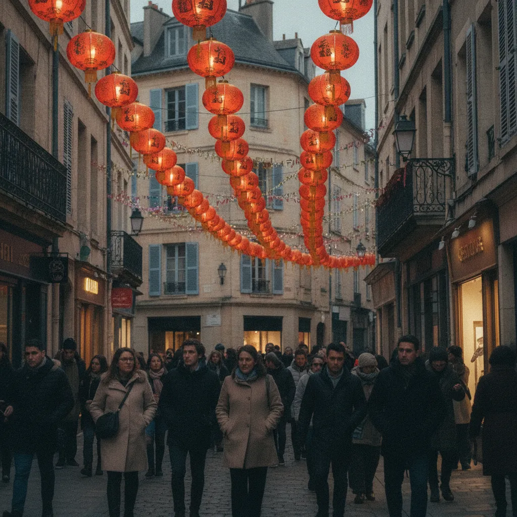Des lanternes rouges illuminent les rues du centre-ville pendant les célébrations du Nouvel An chinois