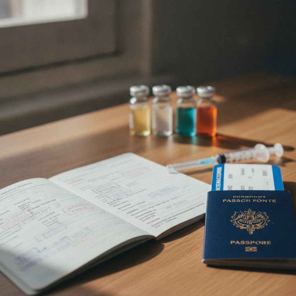 Carnet de vaccination international et passeport prêts pour le départ au Vietnam