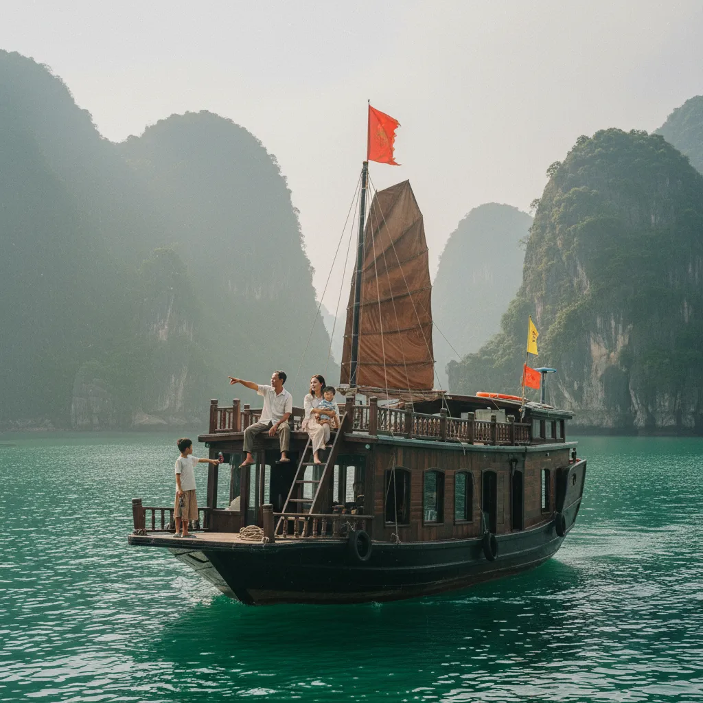 Une croisière en barque entre les pitons karstiques de la baie d'Halong
