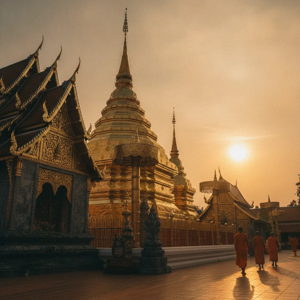 Les temples dorés de Chiang Mai au coucher du soleil, étape culturelle majeure