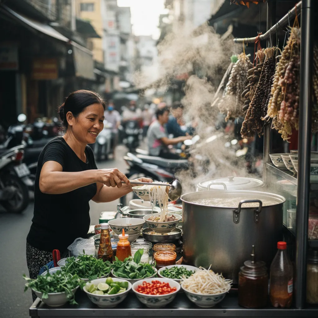 Une échoppe de phở dans le vieux quartier de Hanoï, cœur de la gastronomie de rue vietnamienne