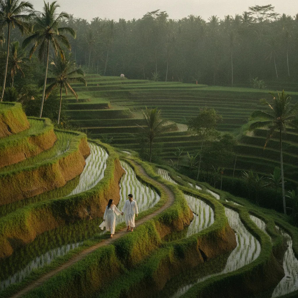 Les rizières en terrasses de Tegallalang à Ubud offrent un décor spectaculaire pour les jeunes mariés