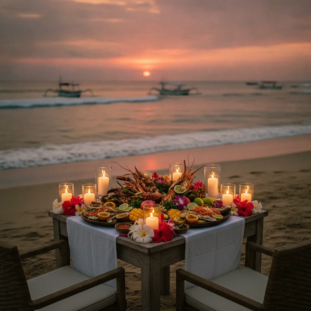 Un dîner aux chandelles sur la plage de Jimbaran, l'expérience romantique par excellence à Bali