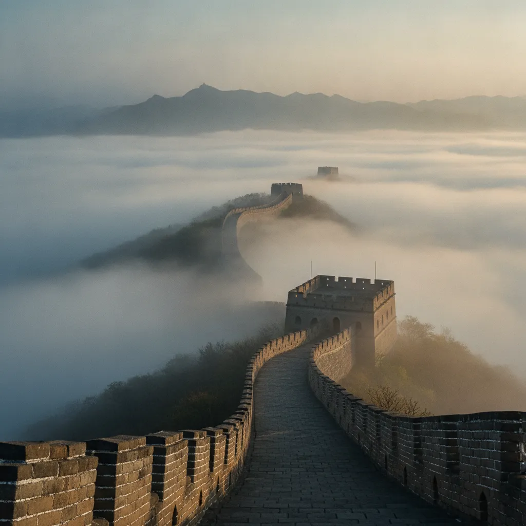 La section de Jinshanling émergeant des brumes matinales, un paradis pour photographes