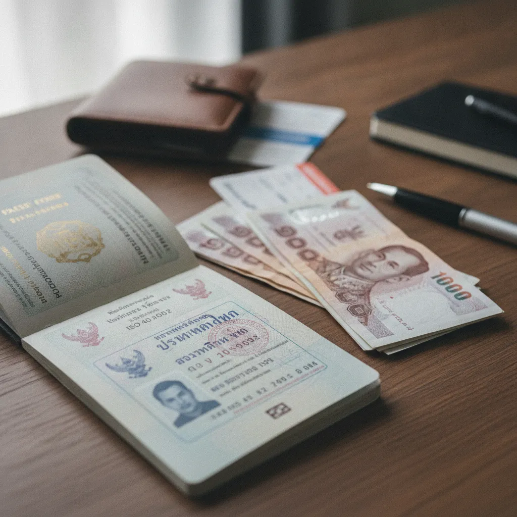 Passeport français avec visa thaïlandais et billets en bahts thaïlandais