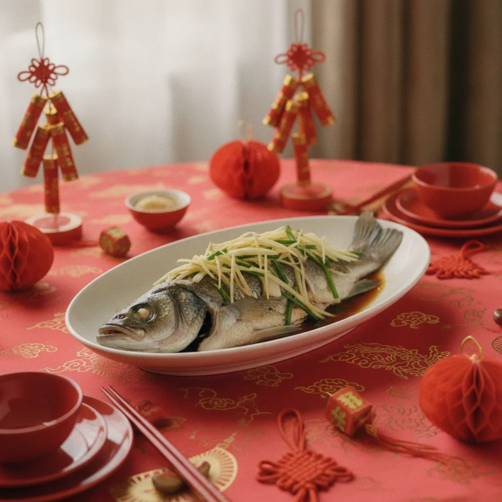 Poisson entier à la vapeur, symbole d'abondance pour la nouvelle année