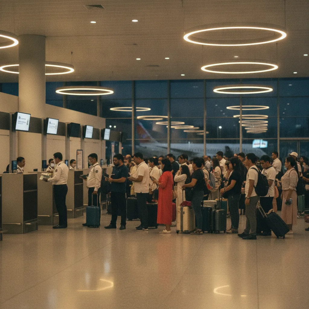 File d'attente à l'immigration de l'aéroport de Phnom Penh pour le visa à l'arrivée